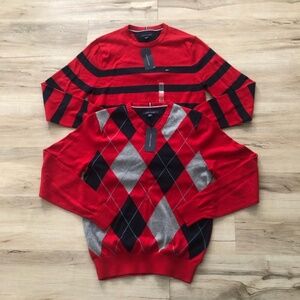 BUNDLE DEAL Tommy Hilfiger Red and Black V-Neck Sweater Set
